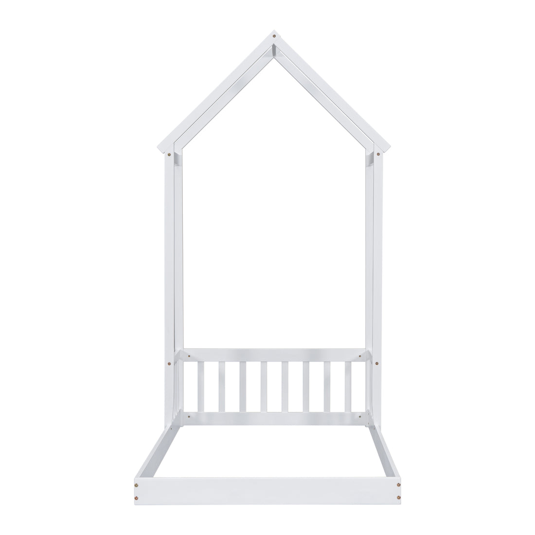 Twin House Shaped Roof Headboard Floor Bed, Without Slats ,White Twin White American Design Pine