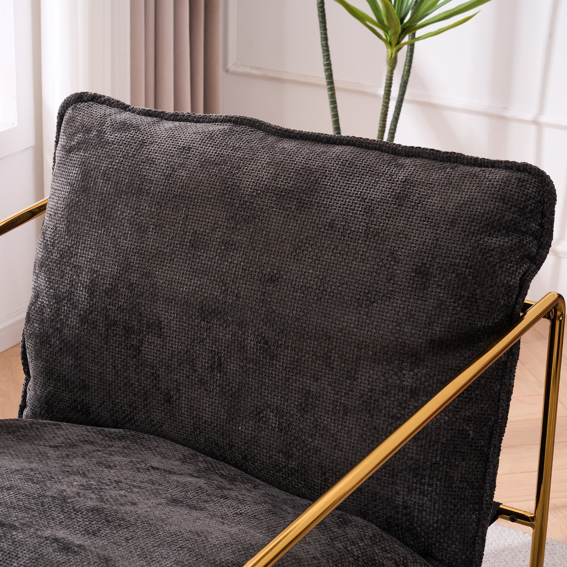 2 Chairs In 1 Box, Upholstered Hanging Armchair With Arm Pocketsmetal Frame, Gold Plated Craftsman, Crushed Foam Cushions And Skin Friendly Woven Fabric For Living Room And Bedroom. Dark Gray Dark Gray Metal