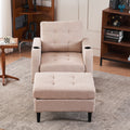 Beige Upholstered Armchair And Storage Ottoman Set Comfortable Single Sofa With Cup Holders And Tufted Detailing, Ideal For Living Room Or Bedroom Beige Metal