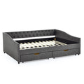 Queen Size Daybed With Drawers Upholstered Tufted Sofa Bed,With Button On Back And Copper Nail On Waved Shape Arms 84.5