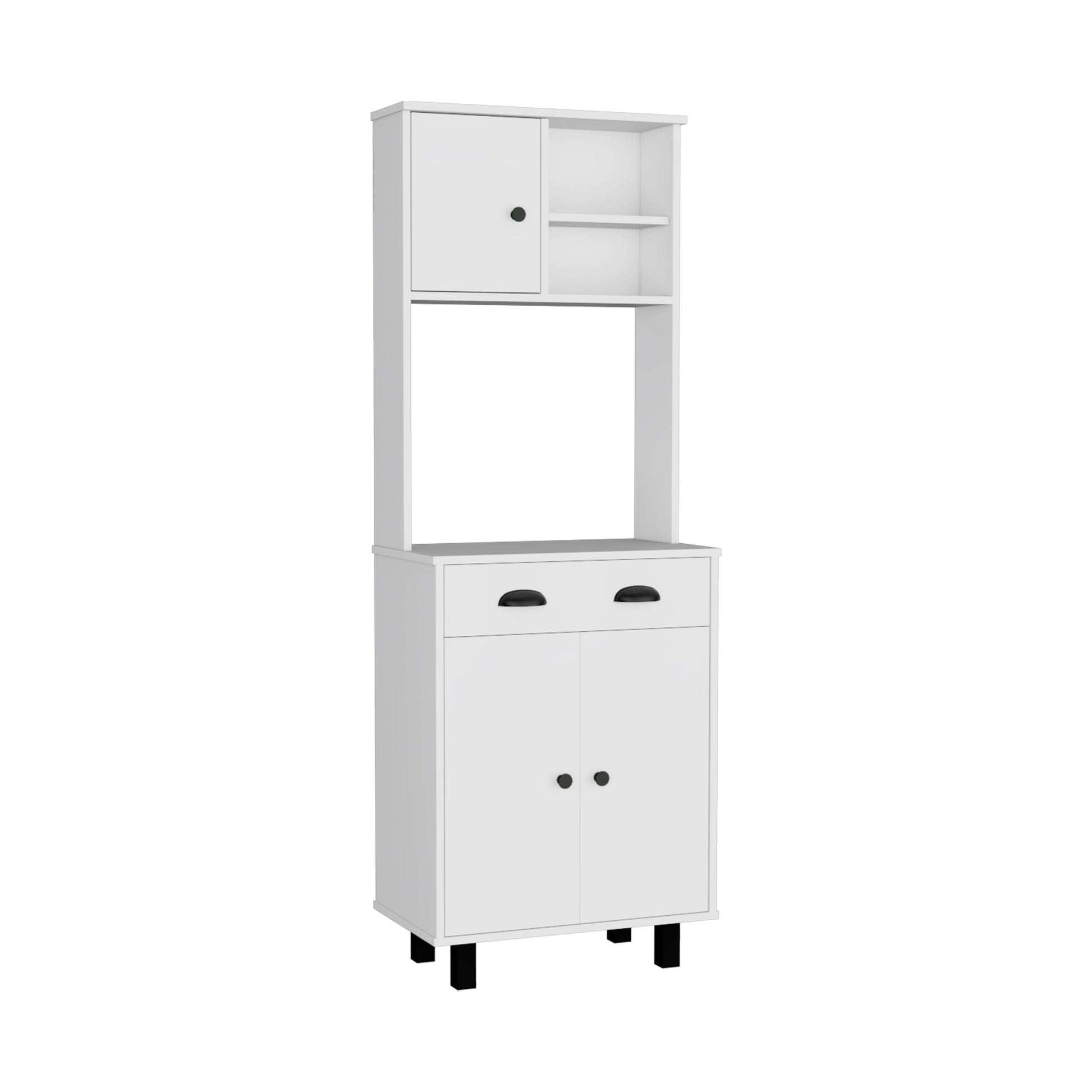 Depot E Shop Waco 67" H Kitchen Pantry With Two Cabinets, Two Open Shelves, And One Drawer,White White Particle Board Pine