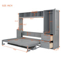 Full Size Murphy Bed Wall Bed With Closet And Drawers,Gray Gray Mdf Lvl