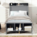 Twin Size Platform Bed With Built In Shelves, Led Light And Usb Ports, Gray Gray Mdf Lvl