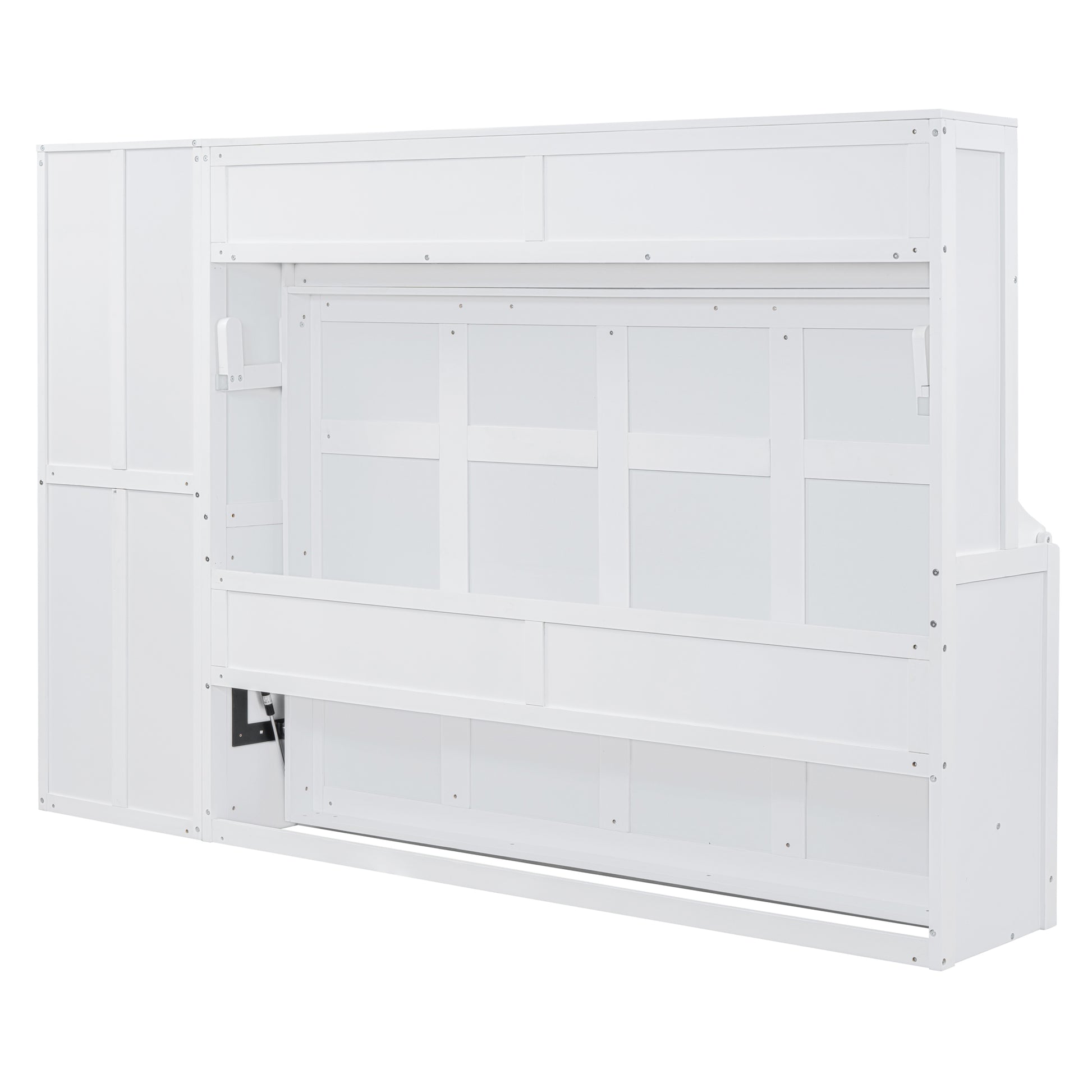 Full Size Murphy Bed Wall Bed With Closet And Drawers,White White Mdf Lvl