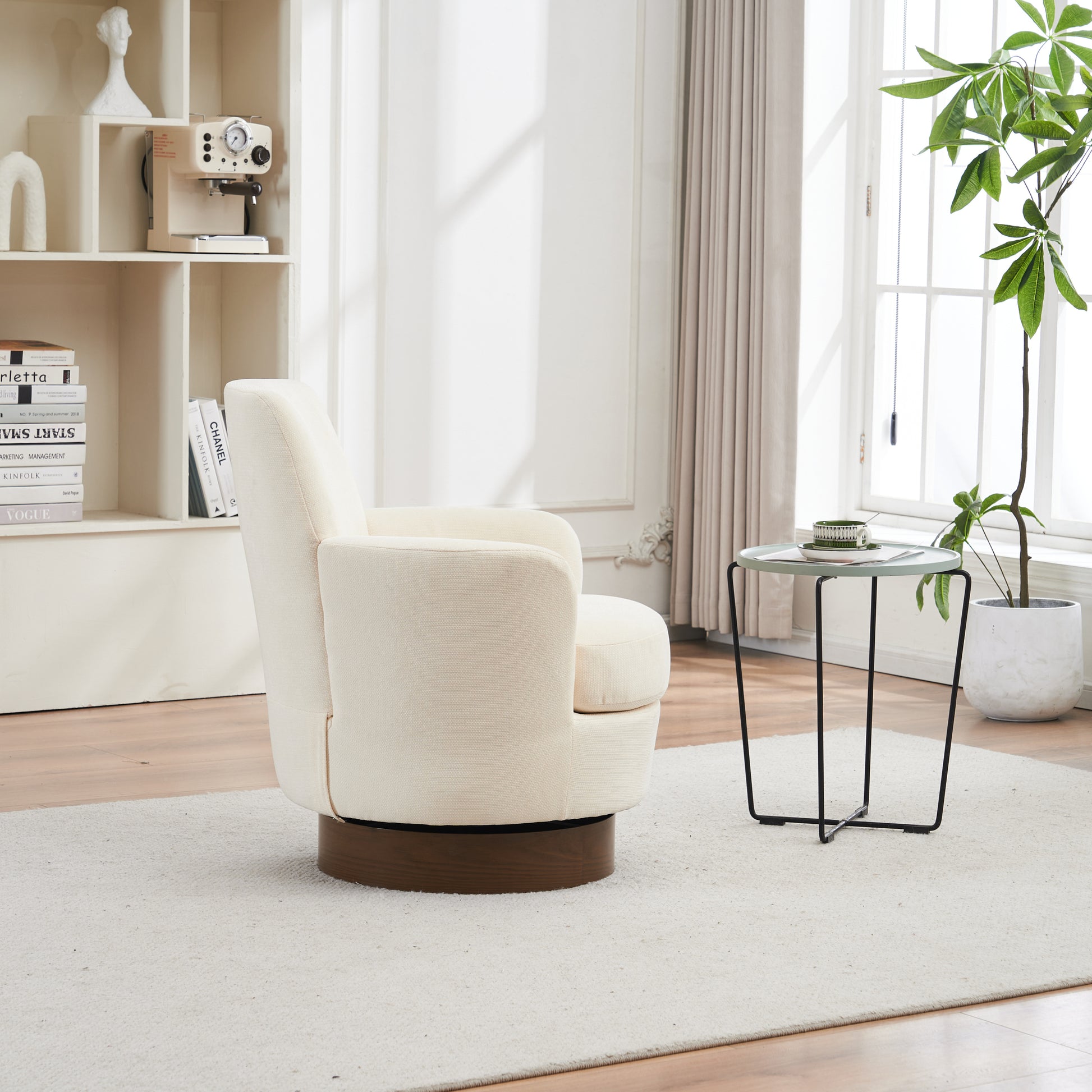 Polyester Swivel Barrel Chair, Swivel Accent Chairs Armchair For Living Room, Reading Chairs For Bedroom Comfy, Round Barrel Chairs With Gold Stainless Steel Base Beige Beige Primary Living Space American Design Foam Polyester