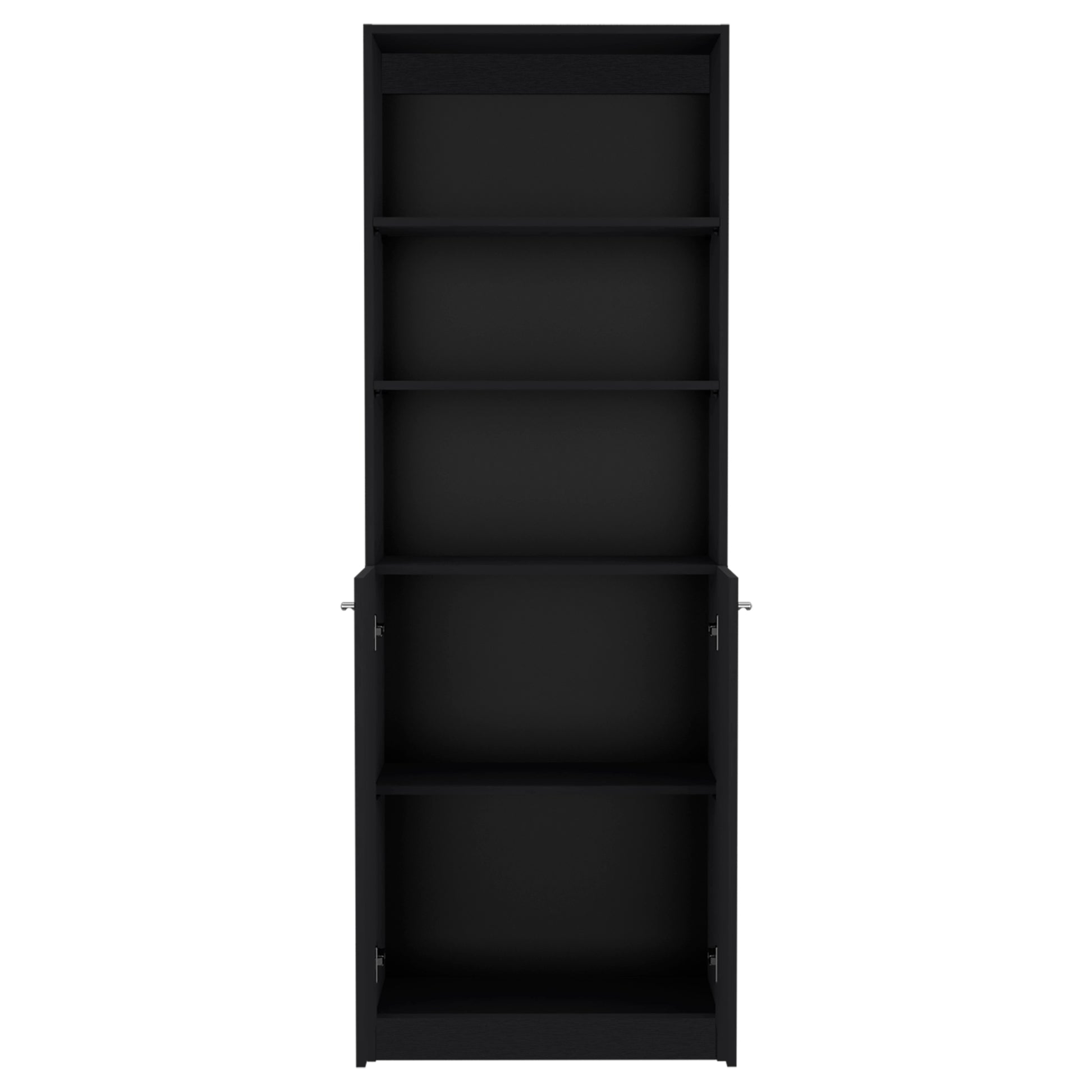 Vinton 2 Door Bookcase With Upper Shelves, Black Black Particle Board Pine