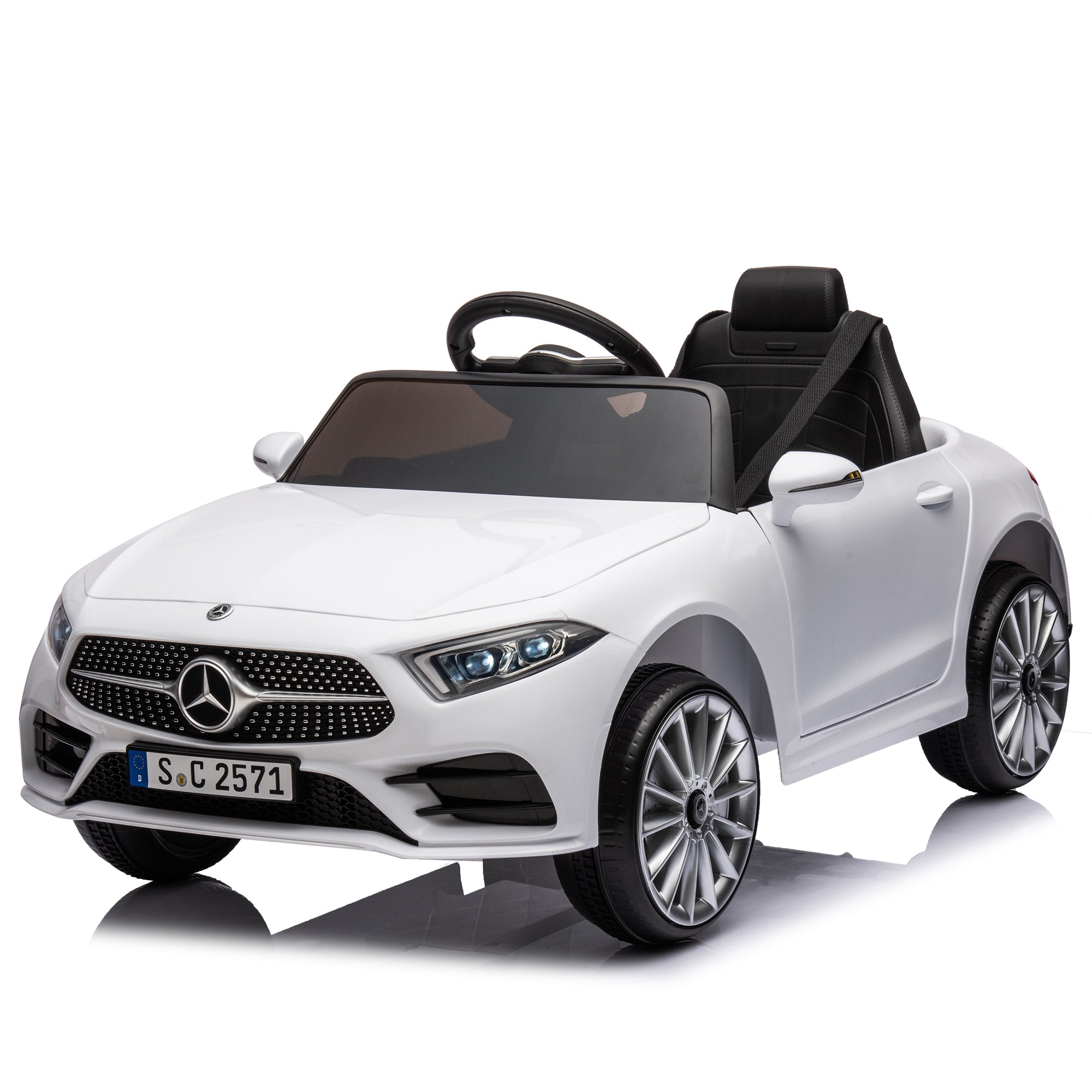 12V Kids Ride On Car W Parents Remote Control,Licensed Mercedes Benz Cls 350 For Kids,Four Wheel Suspension,Power Display,Music,Volume Control,Led Lights,Mp3,Usb Sd For Kids 37 95 Months. White 50 99 Lbs Polypropylene