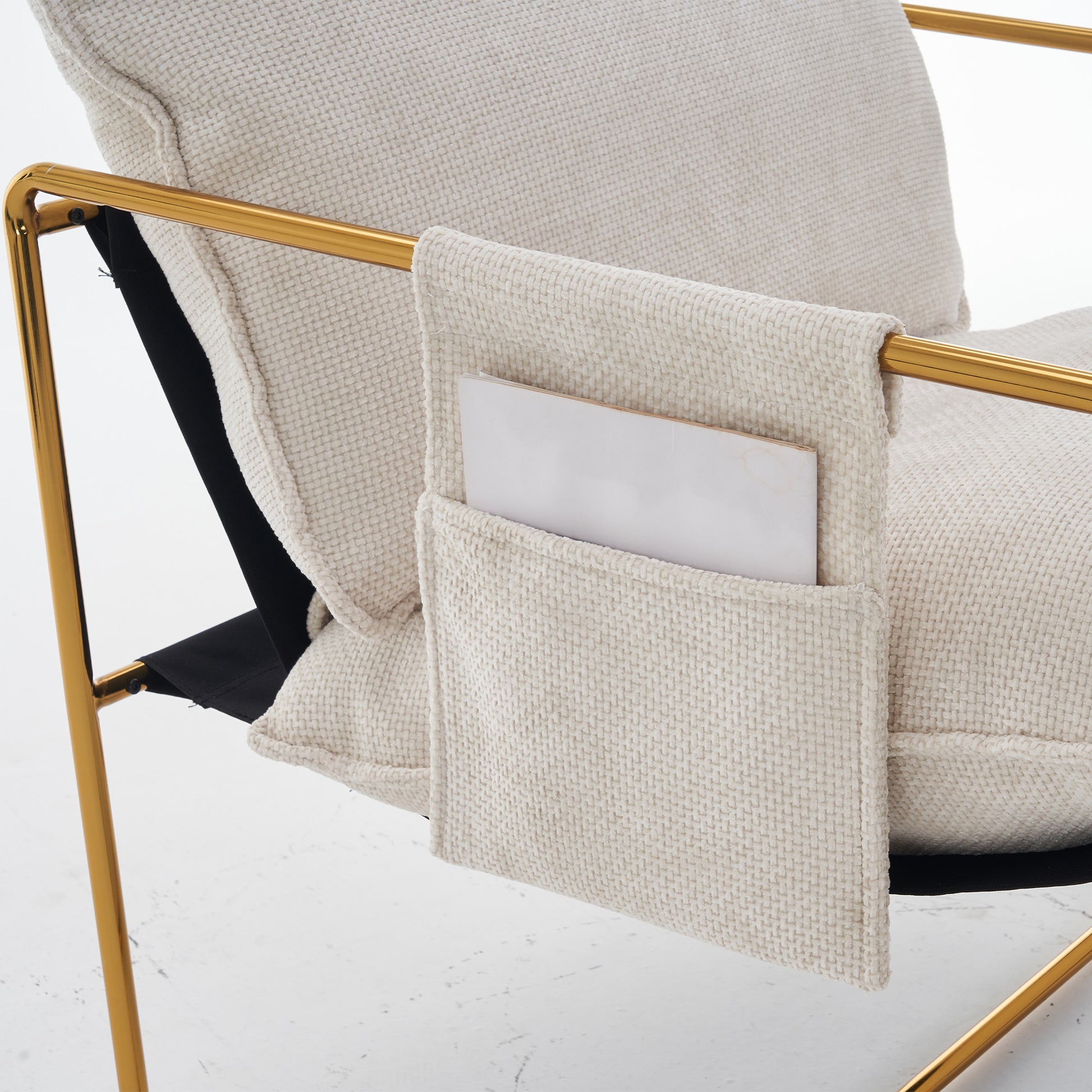 2 Chairs In 1 Box, Upholstered Hanging Armchair With Arm Pocketsmetal Frame, Gold Plated Craftsman, Crushed Foam Cushions And Skin Friendly Woven Fabric For Living Room And Bedroom. Beige Beige Metal