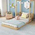 Twin House Shaped Roof Headboard Floor Bed, Without Slats ,Natural Twin Natural American Design Pine