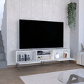 Waco Tv Rack, Hairpin Stand With Spacious Storage And Cable Management Holes, White White 50 59 Inches Particle Board Pine