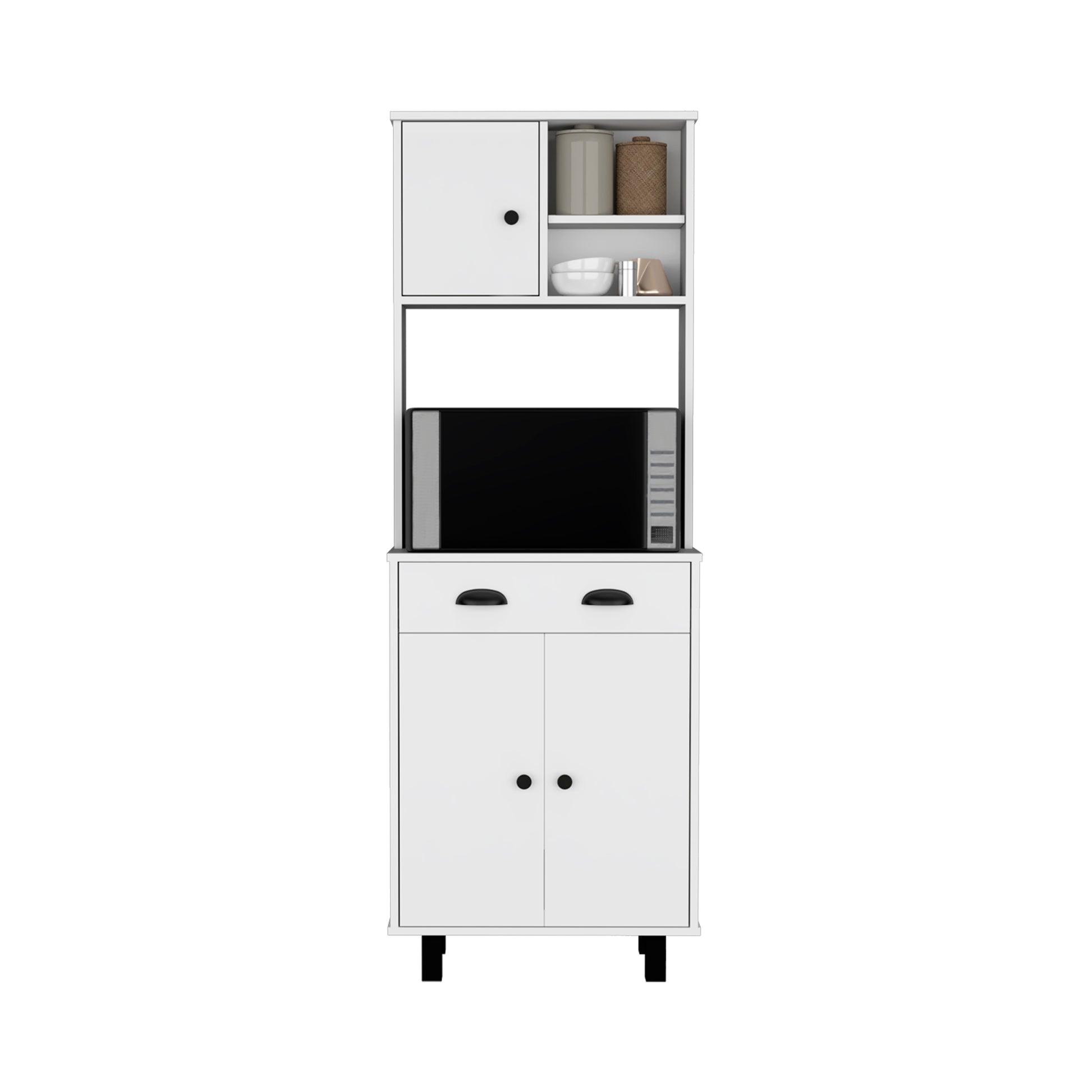 Depot E Shop Waco 67" H Kitchen Pantry With Two Cabinets, Two Open Shelves, And One Drawer,White White Particle Board Pine