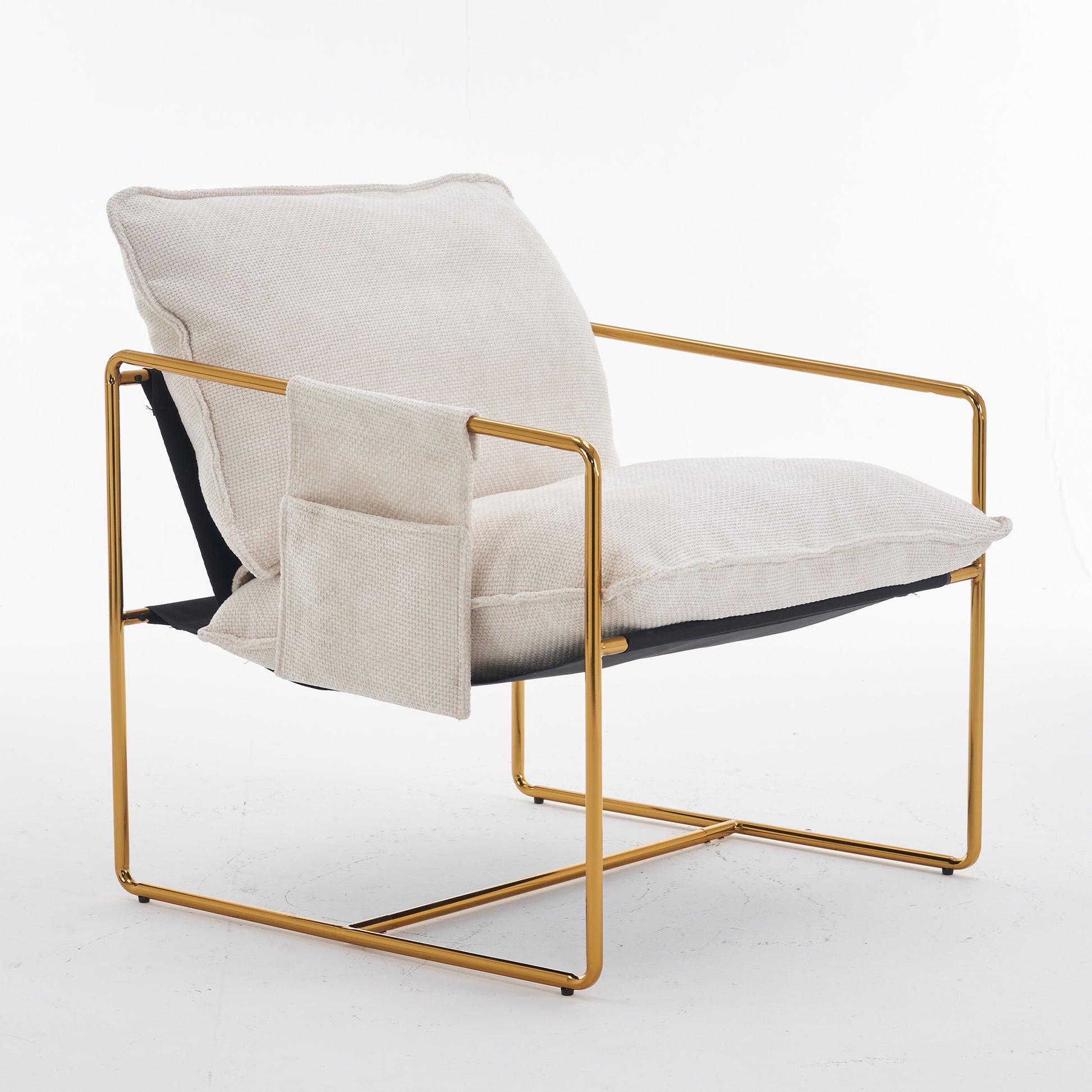 2 Chairs In 1 Box, Upholstered Hanging Armchair With Arm Pocketsmetal Frame, Gold Plated Craftsman, Crushed Foam Cushions And Skin Friendly Woven Fabric For Living Room And Bedroom. Beige Beige Metal