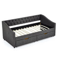 Twin Size Daybed With Drawers Upholstered Tufted Sofa Bed, With Button On Back And Copper Nail On Waved Shape Arms 81.5''X4''X30.5'' Dark Grey Linen