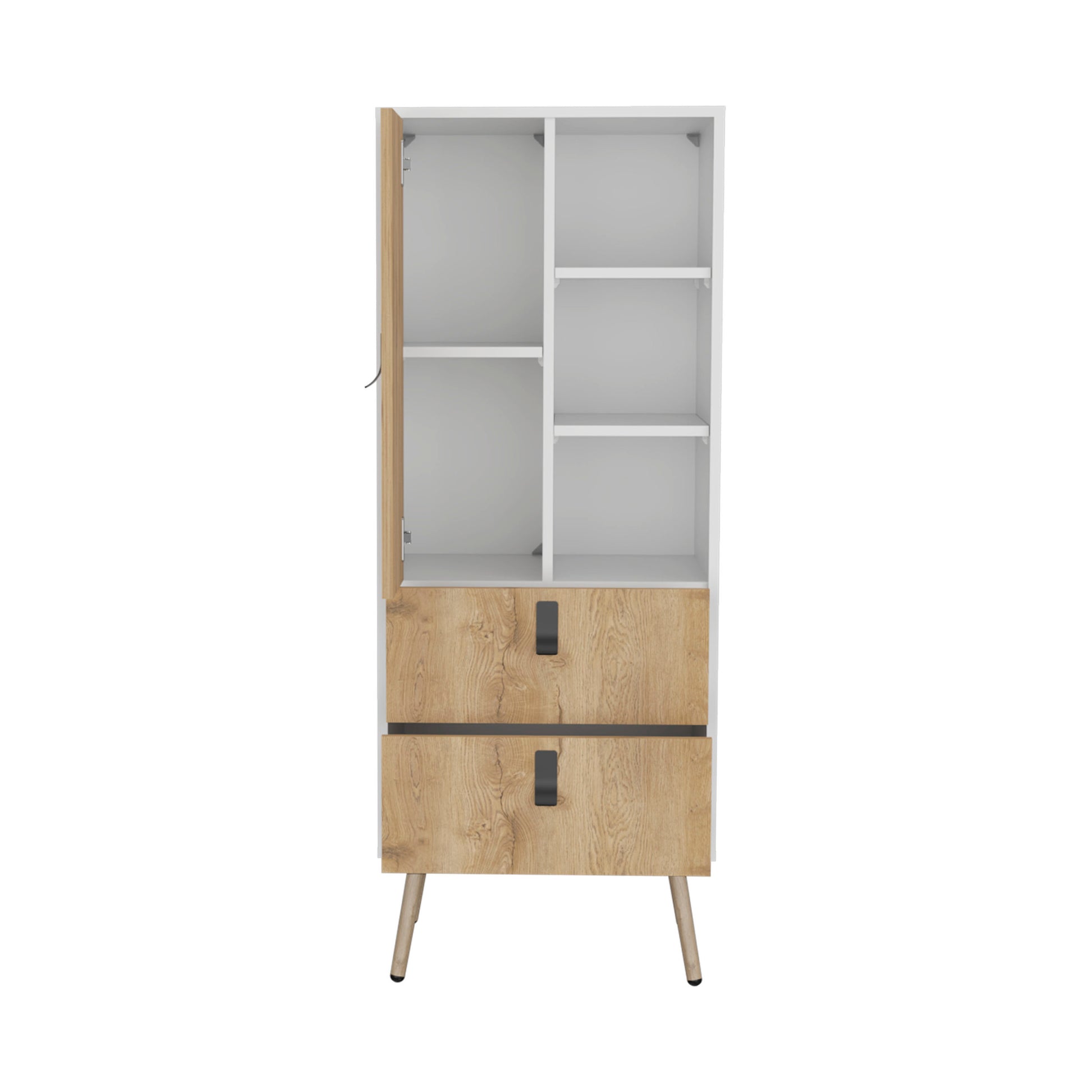 Dresser 52"H Stylish Bedroom Storage Solution With 3 Open Shelves, 2 Drawers, And 1 Door, White Macadamia White Walnut Particle Board Pine