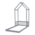 Twin House Shaped Roof Headboard Floor Bed, Without Slats ,Grey Twin Grey American Design Pine