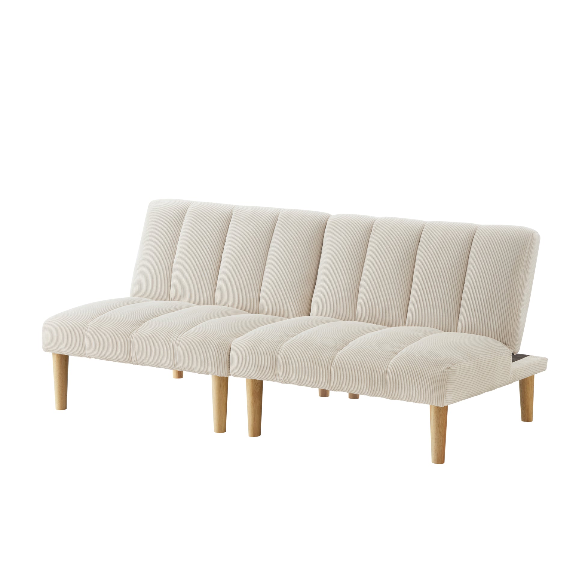 Corduroy Fabric, Wooden Legs Convertible Sofa Bed Color:Beige White Corduroy 3 Seat