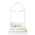 Twin House Shaped Roof Headboard Floor Bed, Without Slats ,White Twin White American Design Pine