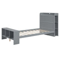 Twin Size Platform Bed With Built In Shelves, Led Light And Usb Ports, Gray Gray Mdf Lvl