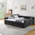 Queen Size Daybed With Drawers Upholstered Tufted Sofa Bed,With Button On Back And Copper Nail On Waved Shape Arms 84.5