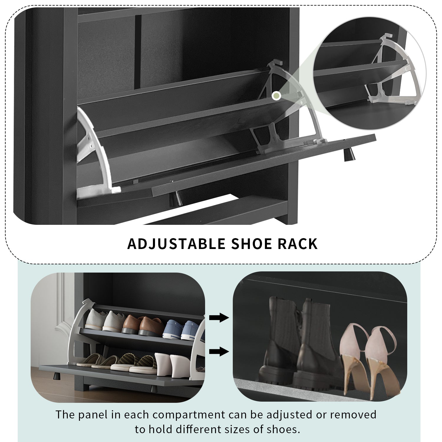 Functional Entryway Organizer With 2 Flip Drawers, Wood Grain Pattern Top Shoe Cabinet With Drawer, Free Standing Shoe Rack With Adjustable Panel For Hallway, Grey Freestanding 3 4 Drawers Grey Primary Living Space Adjustable Shelves Particle Board