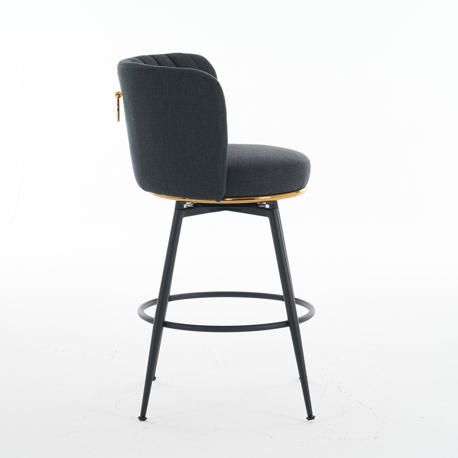 Set Of 2 Gray Swivel Bar Stools High Back, Adjustable, Upholstered With Elegant Metal Back Accents For Kitchen, Bar, Or Dining Room Dark Gray Metal