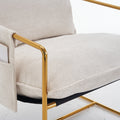 2 Chairs In 1 Box, Upholstered Hanging Armchair With Arm Pocketsmetal Frame, Gold Plated Craftsman, Crushed Foam Cushions And Skin Friendly Woven Fabric For Living Room And Bedroom. Beige Beige Metal