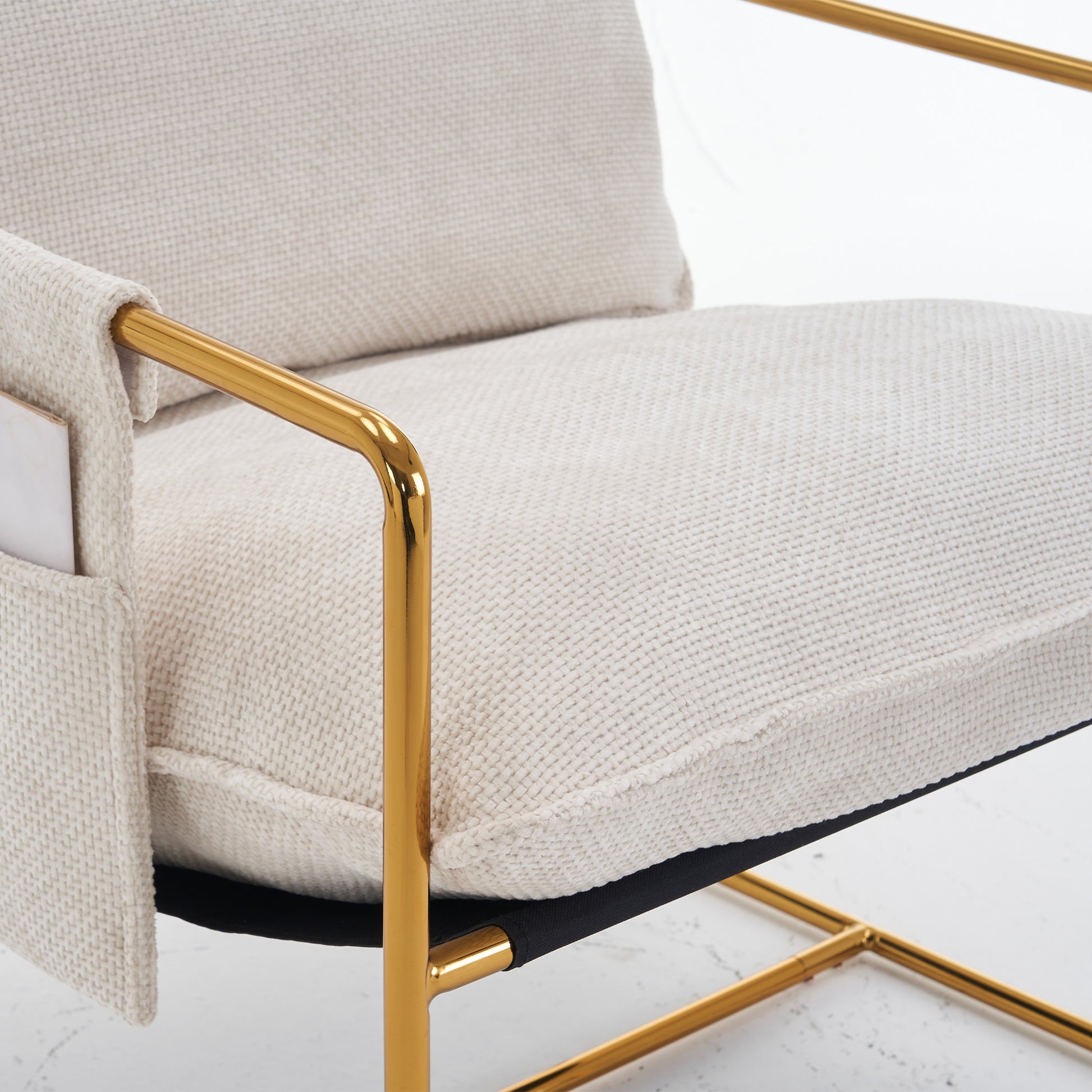 2 Chairs In 1 Box, Upholstered Hanging Armchair With Arm Pocketsmetal Frame, Gold Plated Craftsman, Crushed Foam Cushions And Skin Friendly Woven Fabric For Living Room And Bedroom. Beige Beige Metal