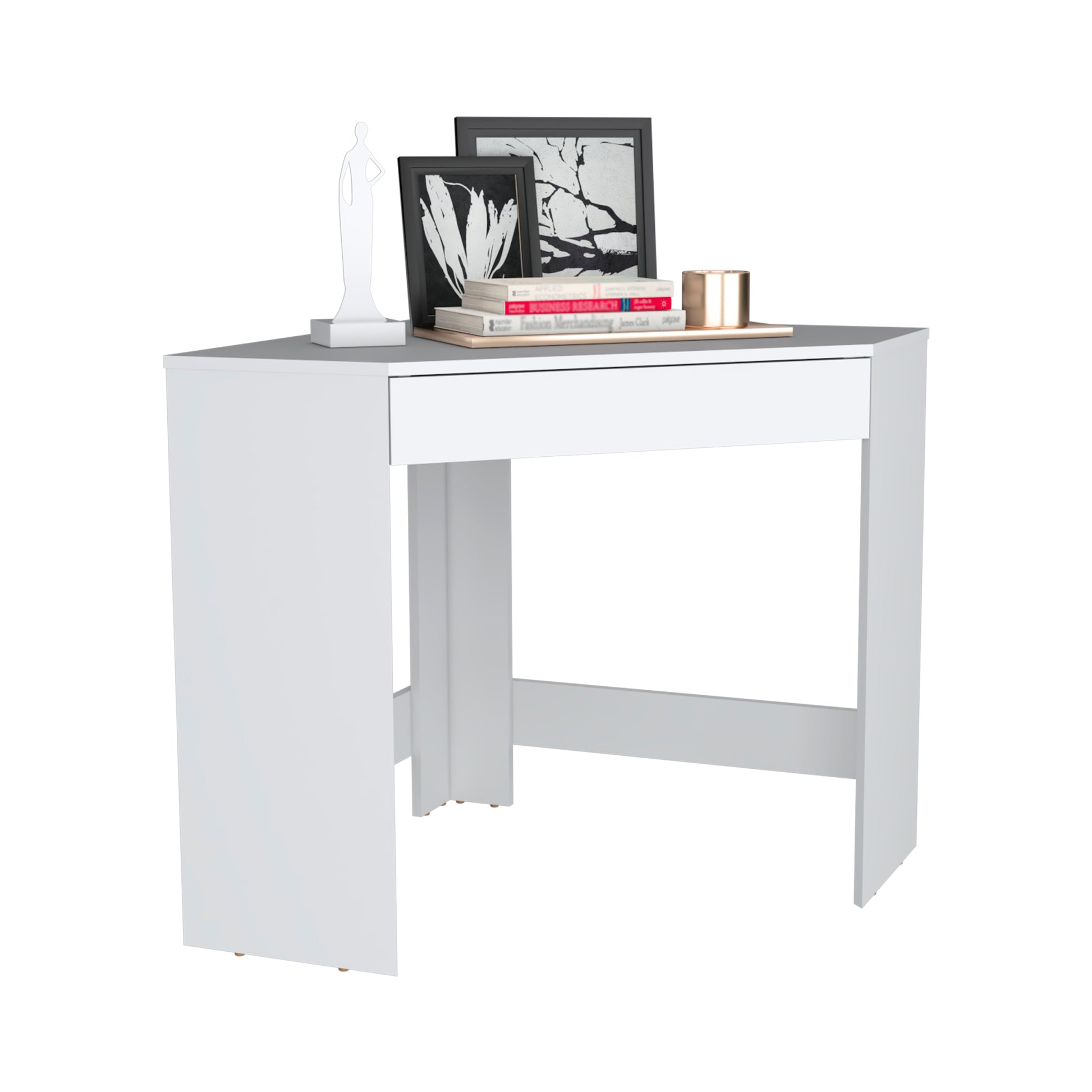 White Corner Desk With Compact Design And Drawer White Particle Board Pine