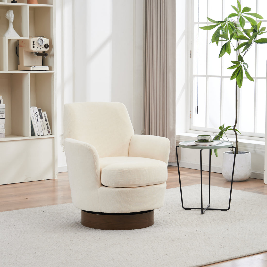 Polyester Swivel Barrel Chair, Swivel Accent Chairs Armchair For Living Room, Reading Chairs For Bedroom Comfy, Round Barrel Chairs With Gold Stainless Steel Base Beige Beige Primary Living Space American Design Foam Polyester
