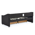 Twin Size Daybed With Drawers Upholstered Tufted Sofa Bed, With Button On Back And Copper Nail On Waved Shape Arms 81.5''X4''X30.5'' Black Linen