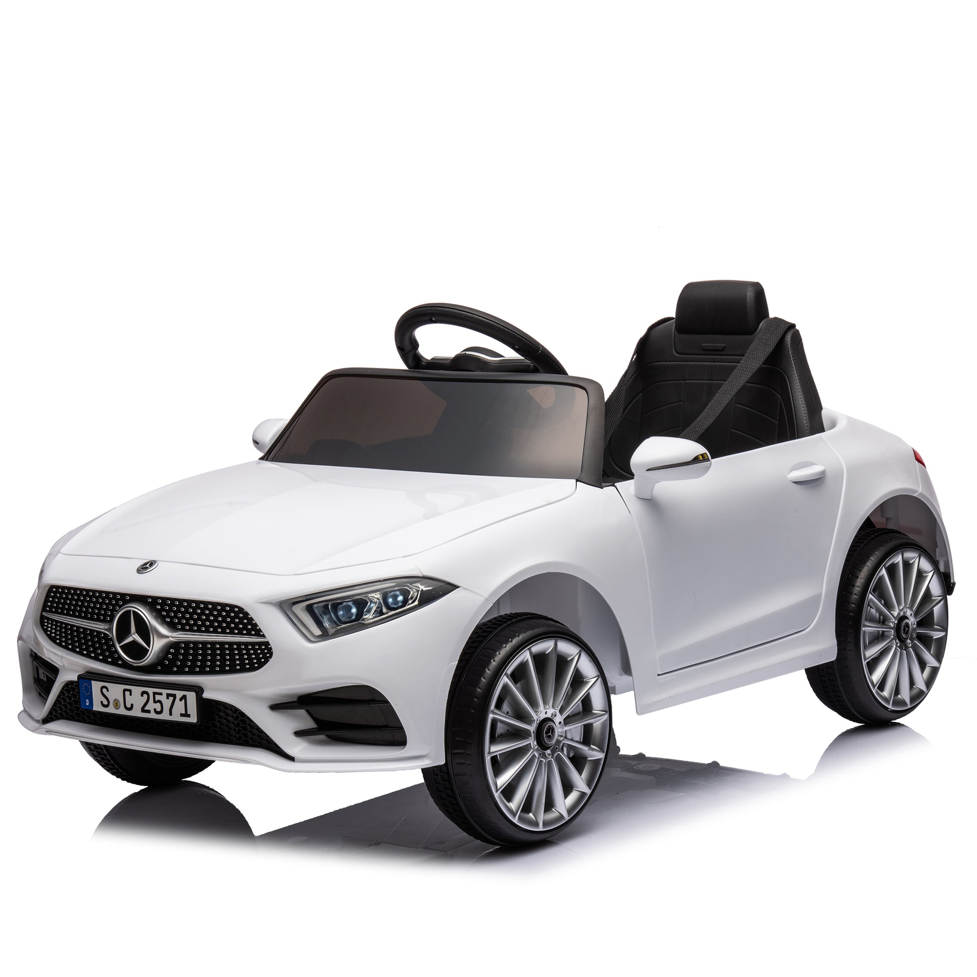 12V Kids Ride On Car W Parents Remote Control,Licensed Mercedes Benz Cls 350 For Kids,Four Wheel Suspension,Power Display,Music,Volume Control,Led Lights,Mp3,Usb Sd For Kids 37 95 Months. White 50 99 Lbs Polypropylene