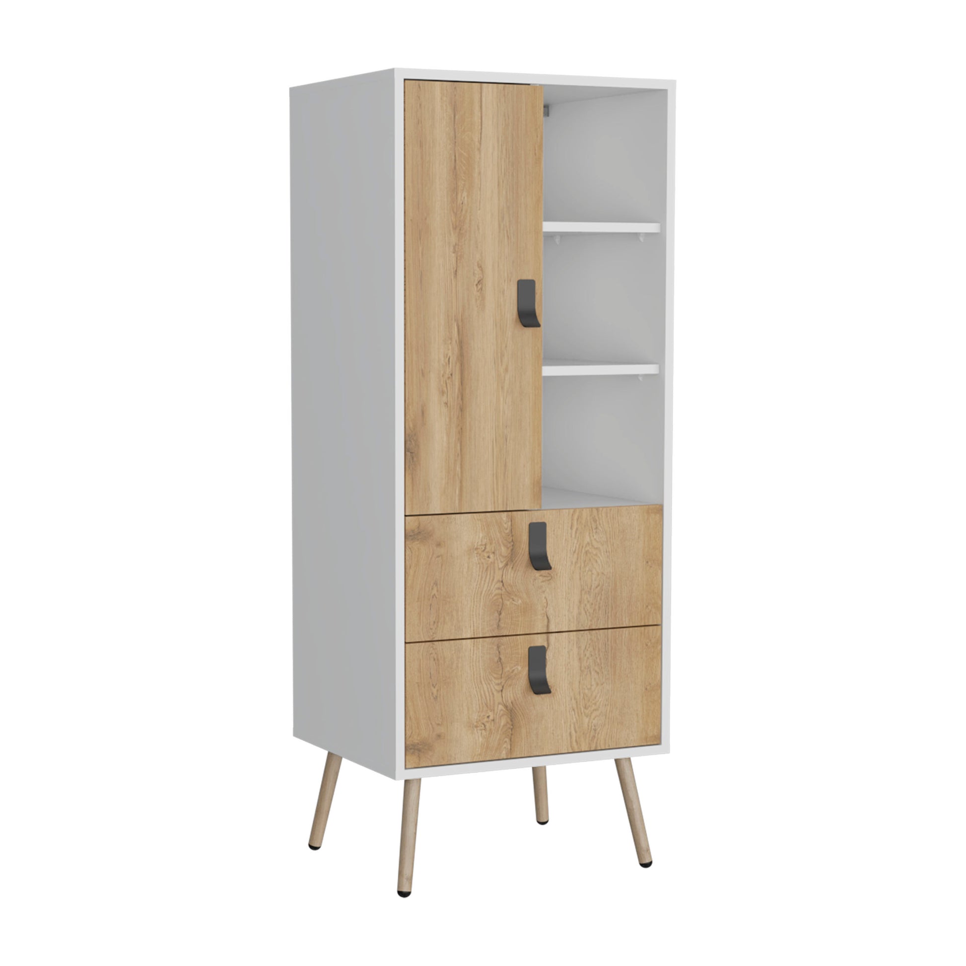 Dresser 52"H Stylish Bedroom Storage Solution With 3 Open Shelves, 2 Drawers, And 1 Door, White Macadamia White Walnut Particle Board Pine