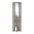 Nashville Corner Bar Cabinet Unit With Wine Glass Rack And Lower Cabinet, Concrete Gray Gray Particle Board Pine