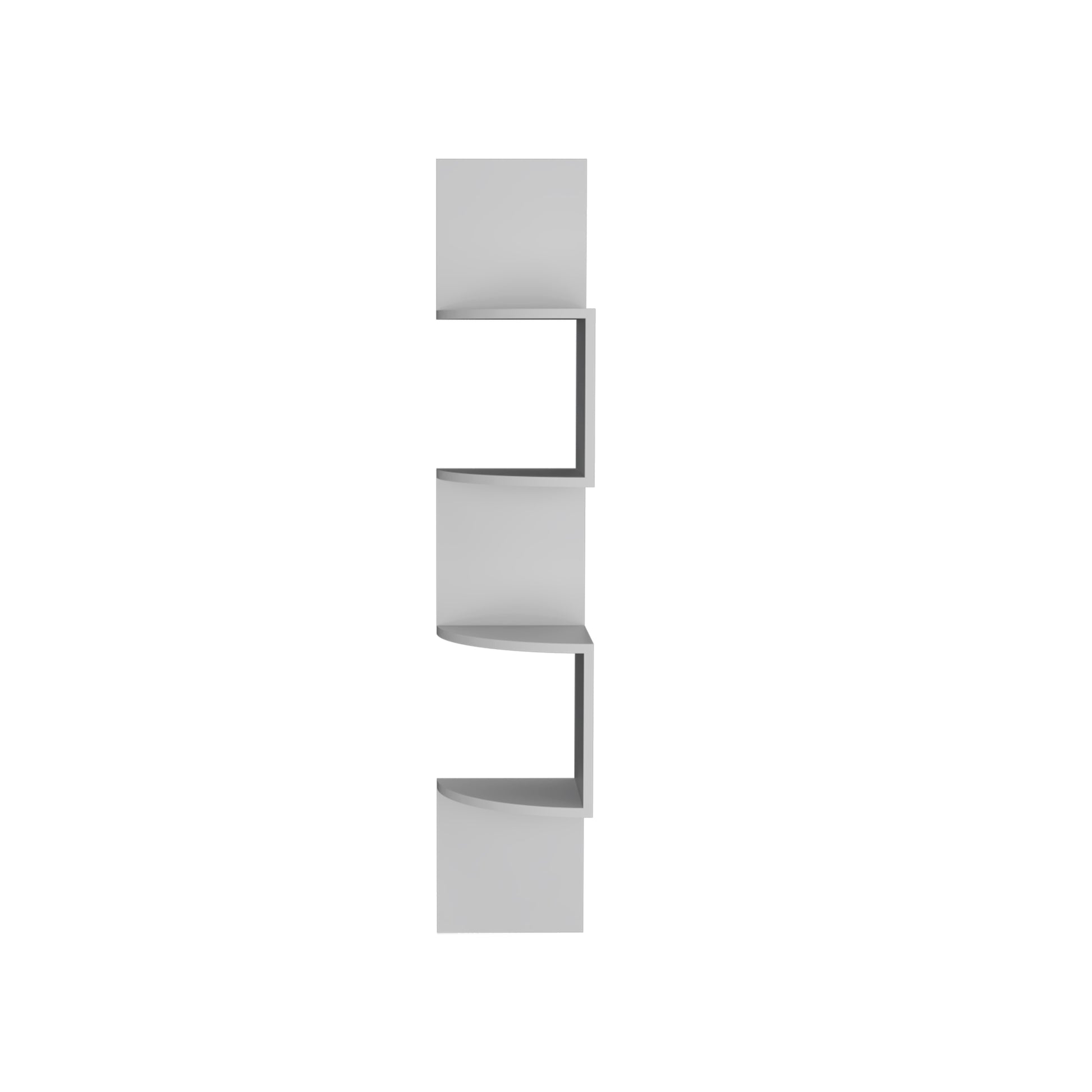 Roy Corner Floating Shelf, Modern 4 Tier Display, White White Particle Board Pine