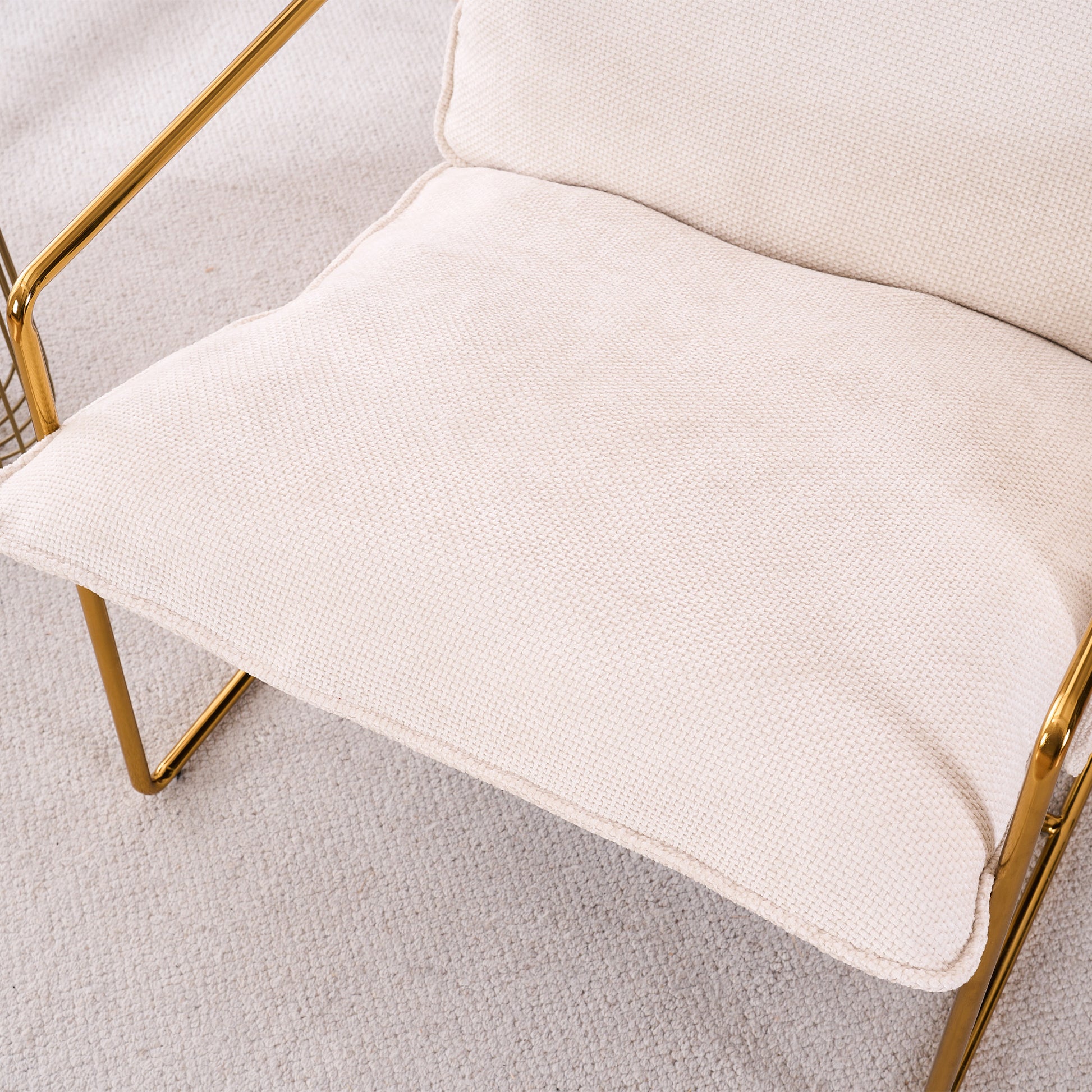 2 Chairs In 1 Box, Upholstered Hanging Armchair With Arm Pocketsmetal Frame, Gold Plated Craftsman, Crushed Foam Cushions And Skin Friendly Woven Fabric For Living Room And Bedroom. Beige Beige Metal