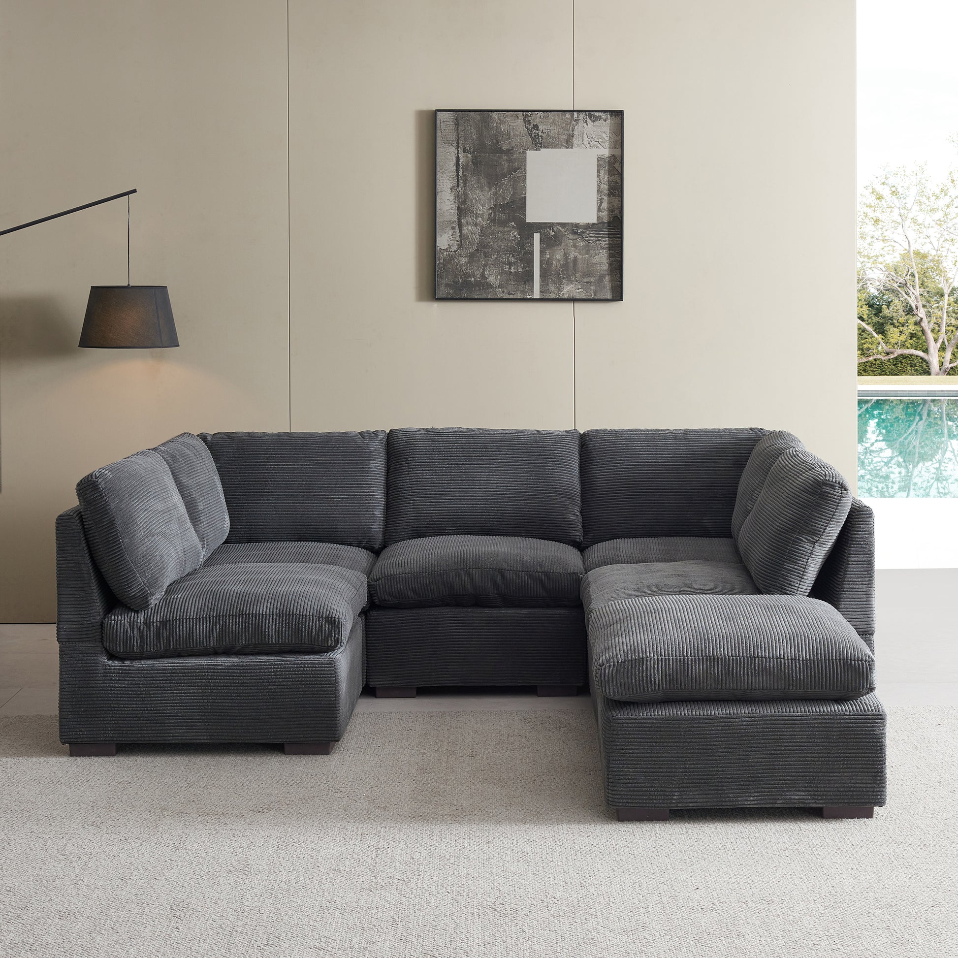 Convertible Modern Luxury Sectional Sofa Couch For Living Room Quality Corduroy Upholstery Modular Sofa Dark Grey Dark Grey Polyester Corduroy