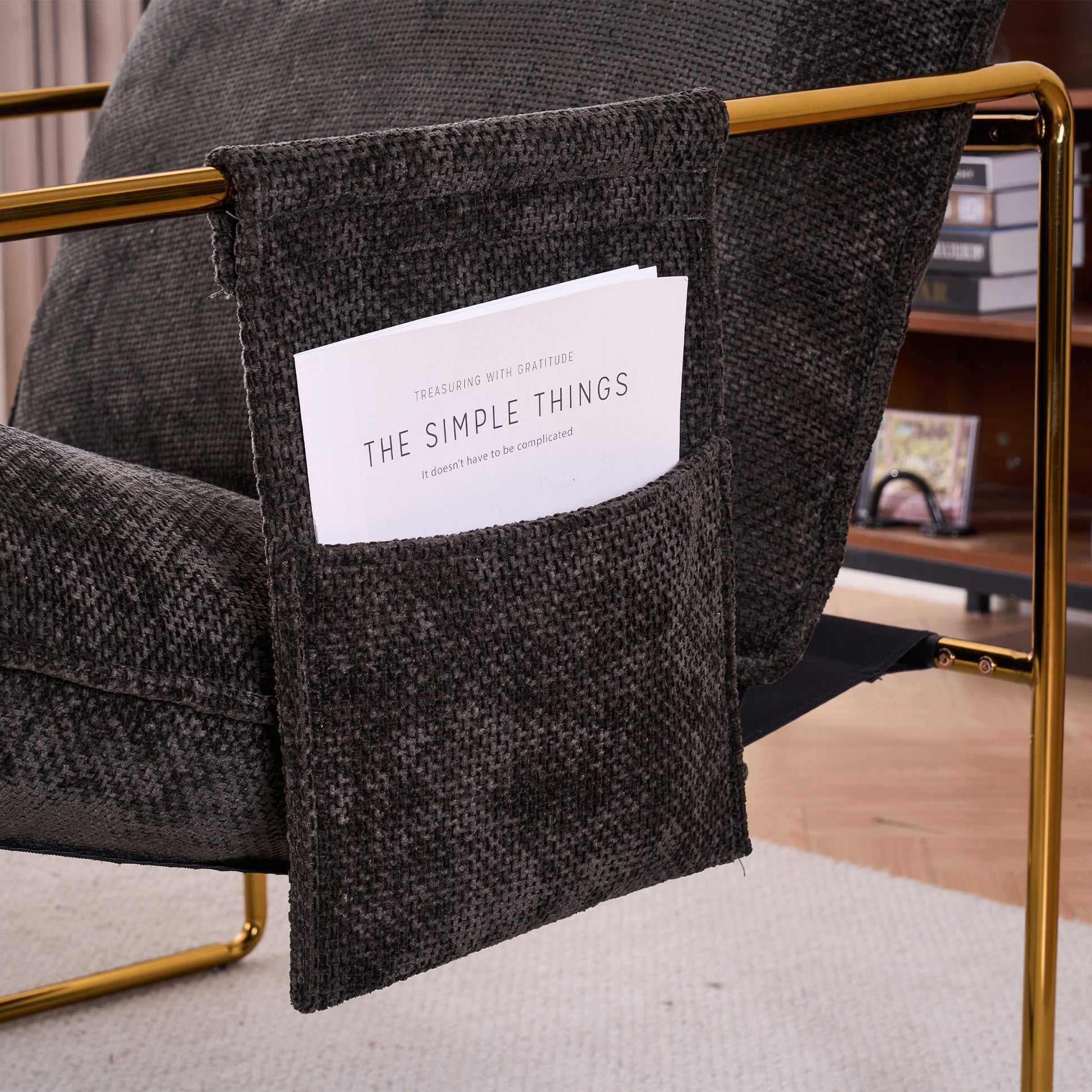 2 Chairs In 1 Box, Upholstered Hanging Armchair With Arm Pocketsmetal Frame, Gold Plated Craftsman, Crushed Foam Cushions And Skin Friendly Woven Fabric For Living Room And Bedroom. Dark Gray Dark Gray Metal
