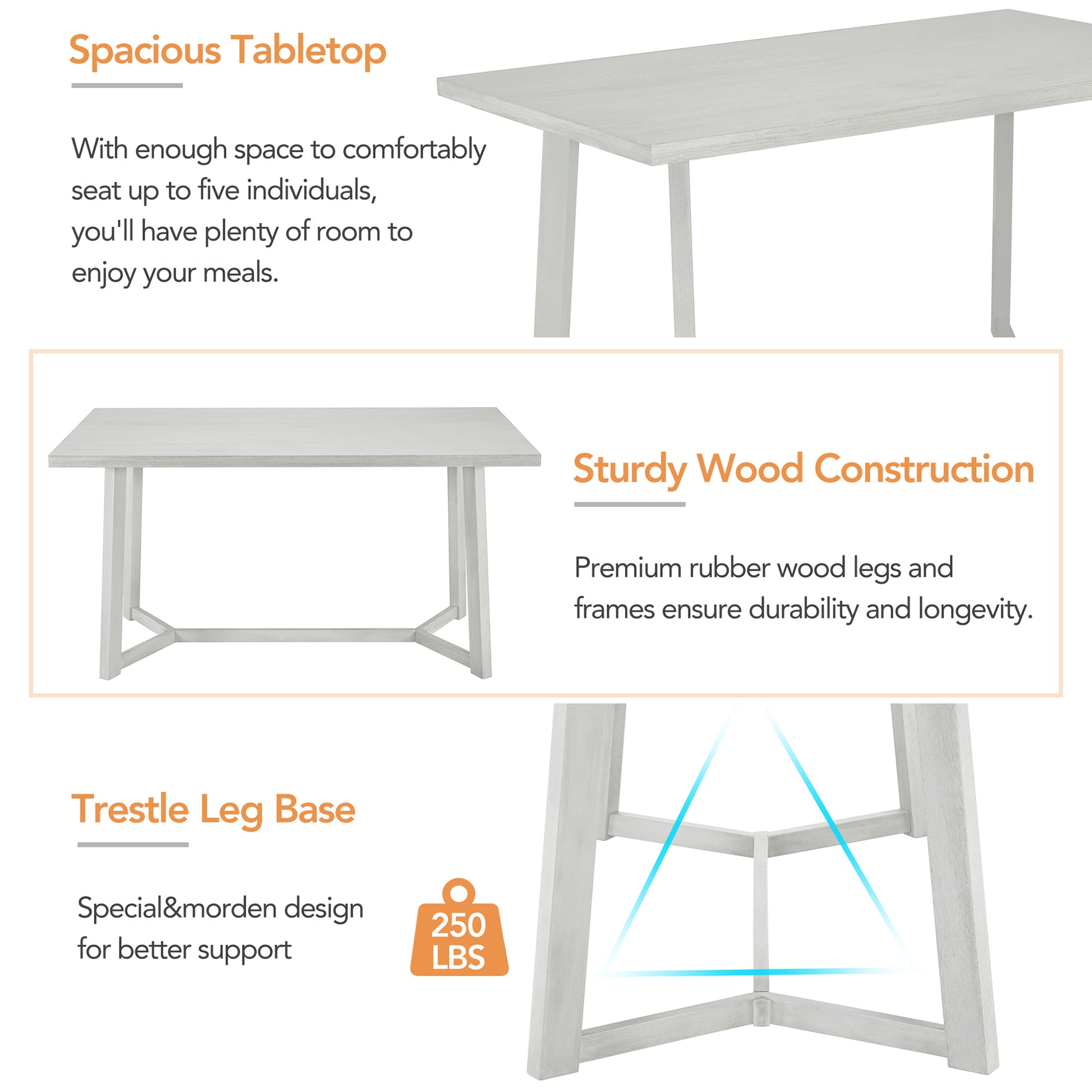 Farmhouse 6 Piece Wood Dining Table Set With 4 Upholstered Chairs And Bench, Gray Gray Wood Dining Room Bench Seating Rubberwood Rectangular Dining Table With Chair And Bench Upholstered Chair Wood Gray Solid Back Seats 6 Farmhouse Trestle Foam Solid