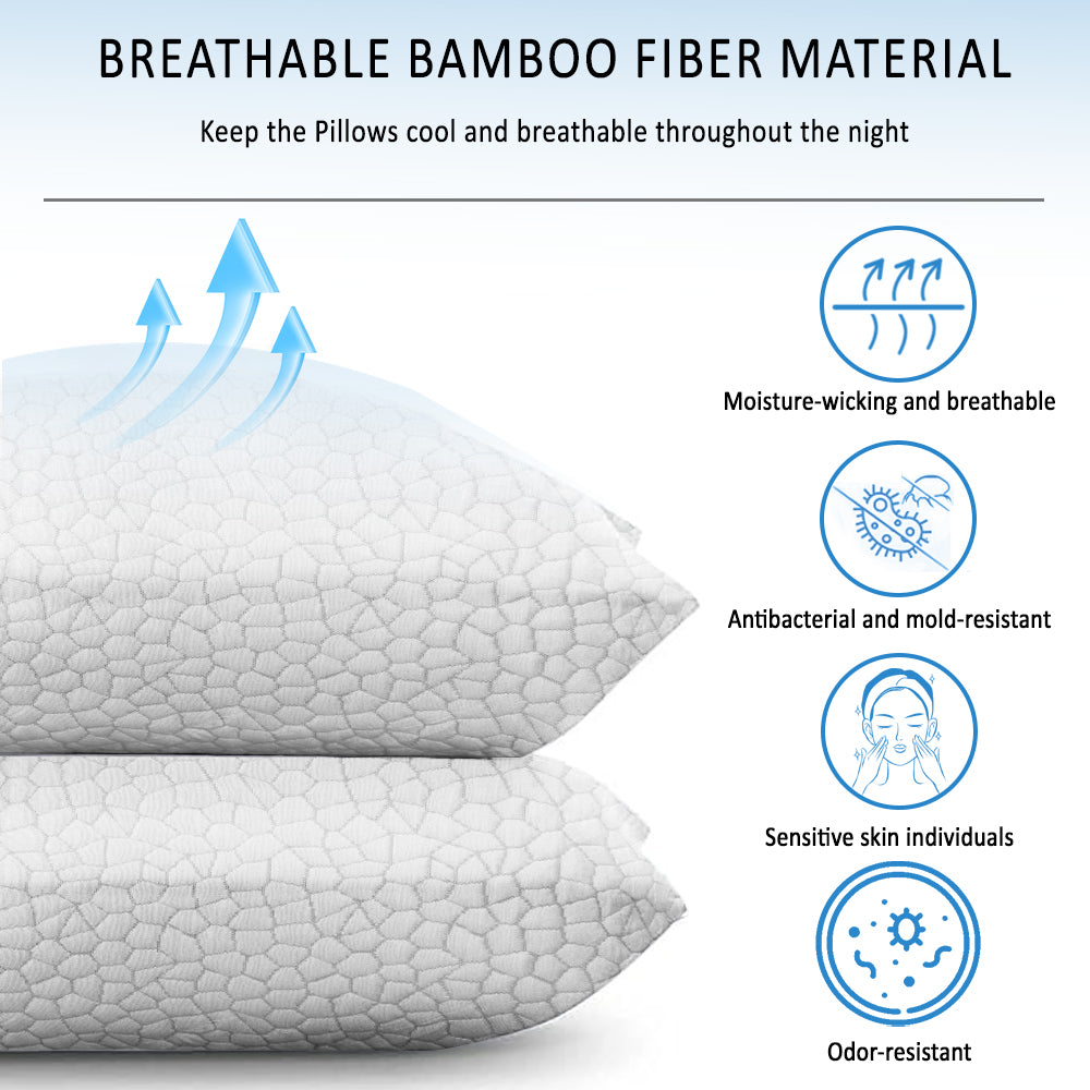 Bed Pillows For Sleeping, 1 Pack Memory Foam Pillow 20"X 26" With Adjustable Loft Cooling Bamboo Pillow For Side And Back Sleepers, Washable Removable Derived White Bedroom Modern Memory Foam Foam