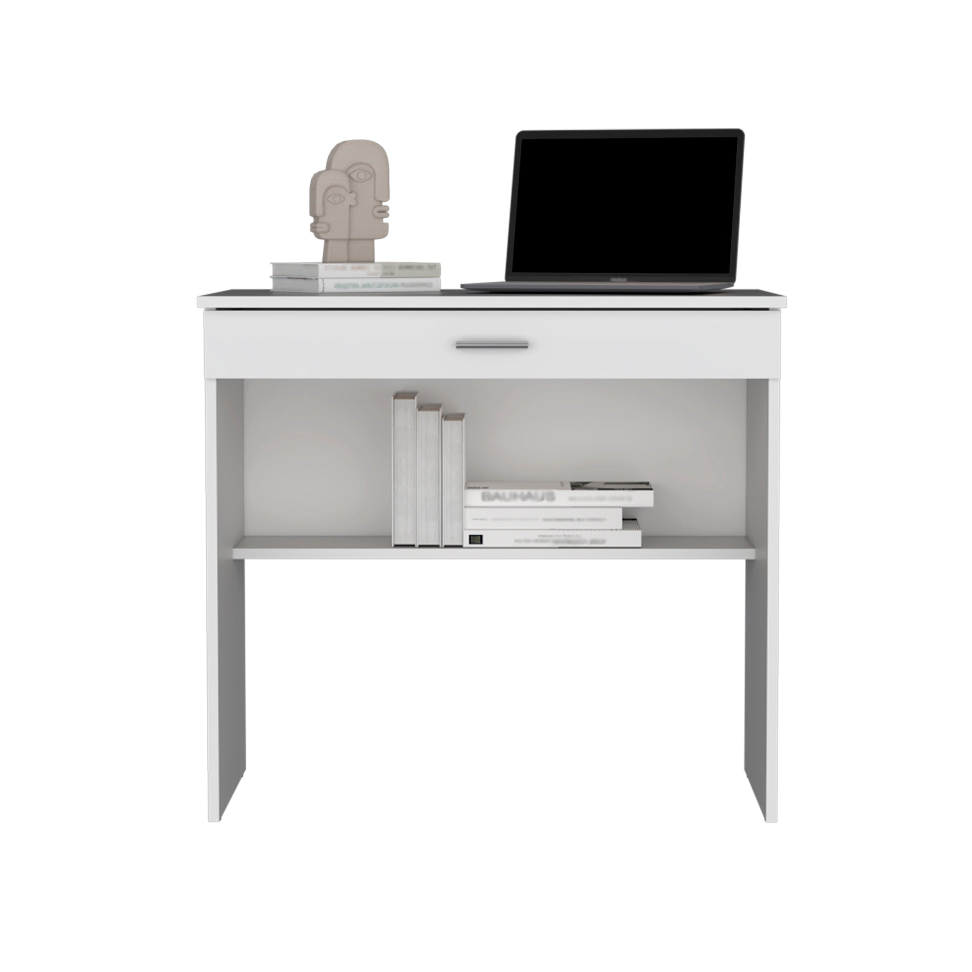 Montana Storage Desk, Spacious Stylish With Drawer And Shelf, White White Particle Board Pine