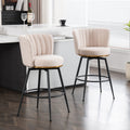 Set Of 2 Beige Swivel Bar Stools High Back, Adjustable, Upholstered With Elegant Metal Back Accents For Kitchen, Bar, Or Dining Room Beige Metal