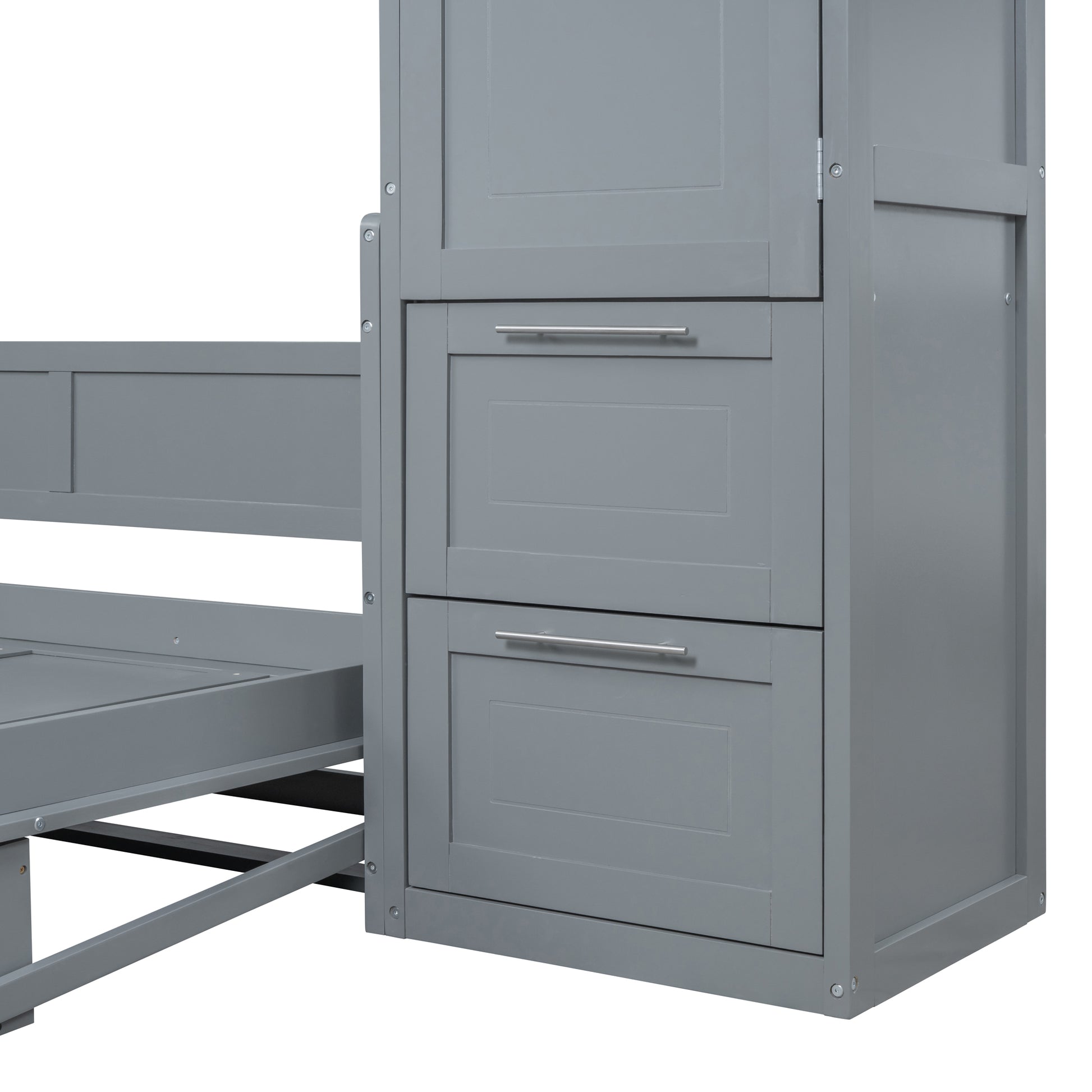 Full Size Murphy Bed Wall Bed With Closet And Drawers,Gray Gray Mdf Lvl