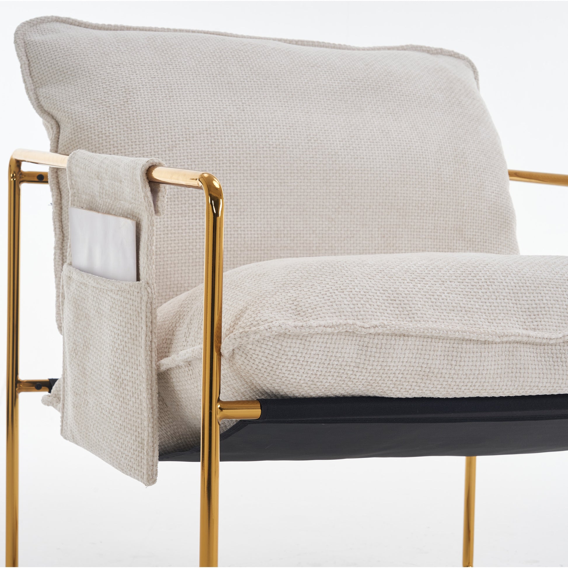 2 Chairs In 1 Box, Upholstered Hanging Armchair With Arm Pocketsmetal Frame, Gold Plated Craftsman, Crushed Foam Cushions And Skin Friendly Woven Fabric For Living Room And Bedroom. Beige Beige Metal