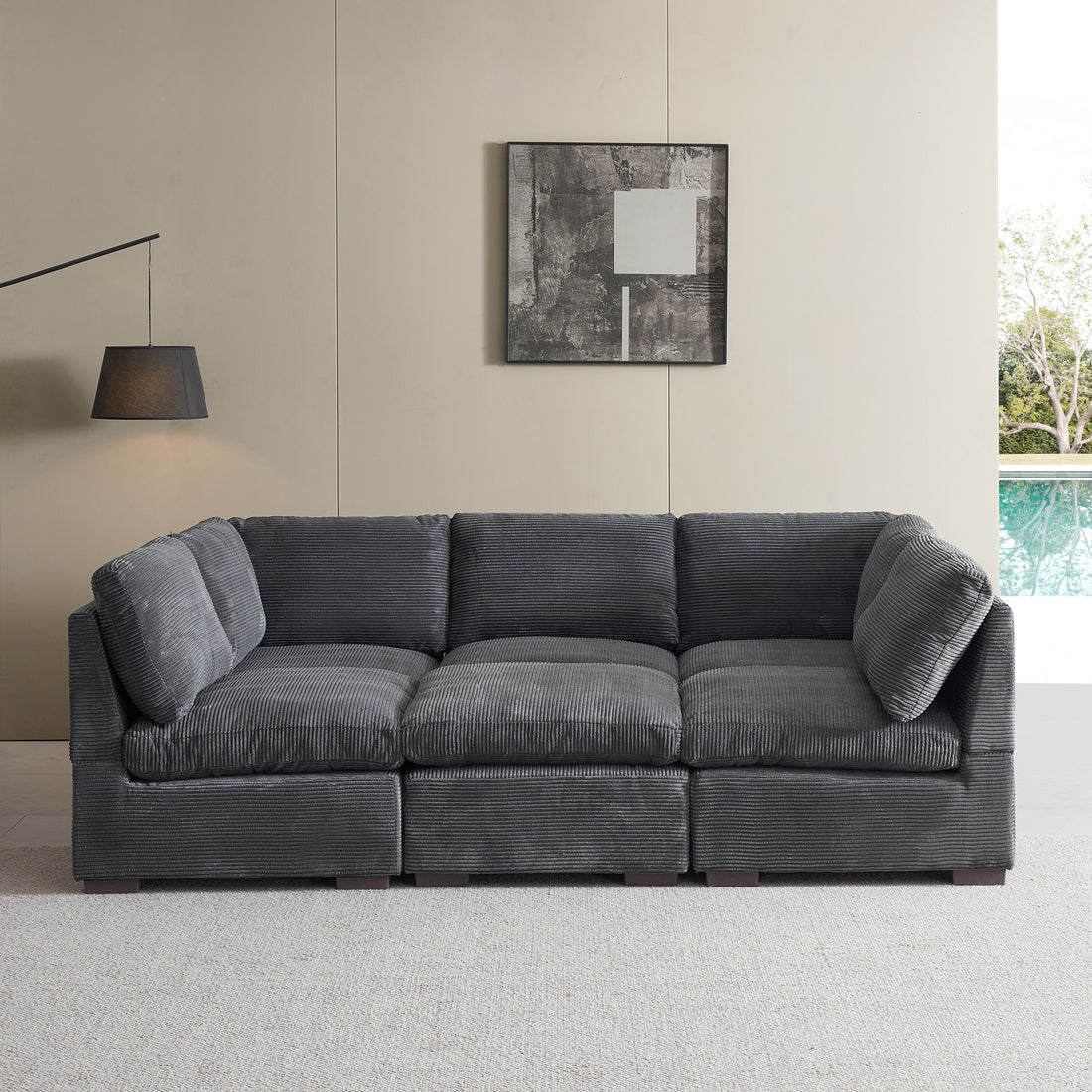 Convertible Modern Luxury Sectional Sofa Couch For Living Room Quality Corduroy Upholstery Modular Sofa Dark Grey Dark Grey Polyester Corduroy