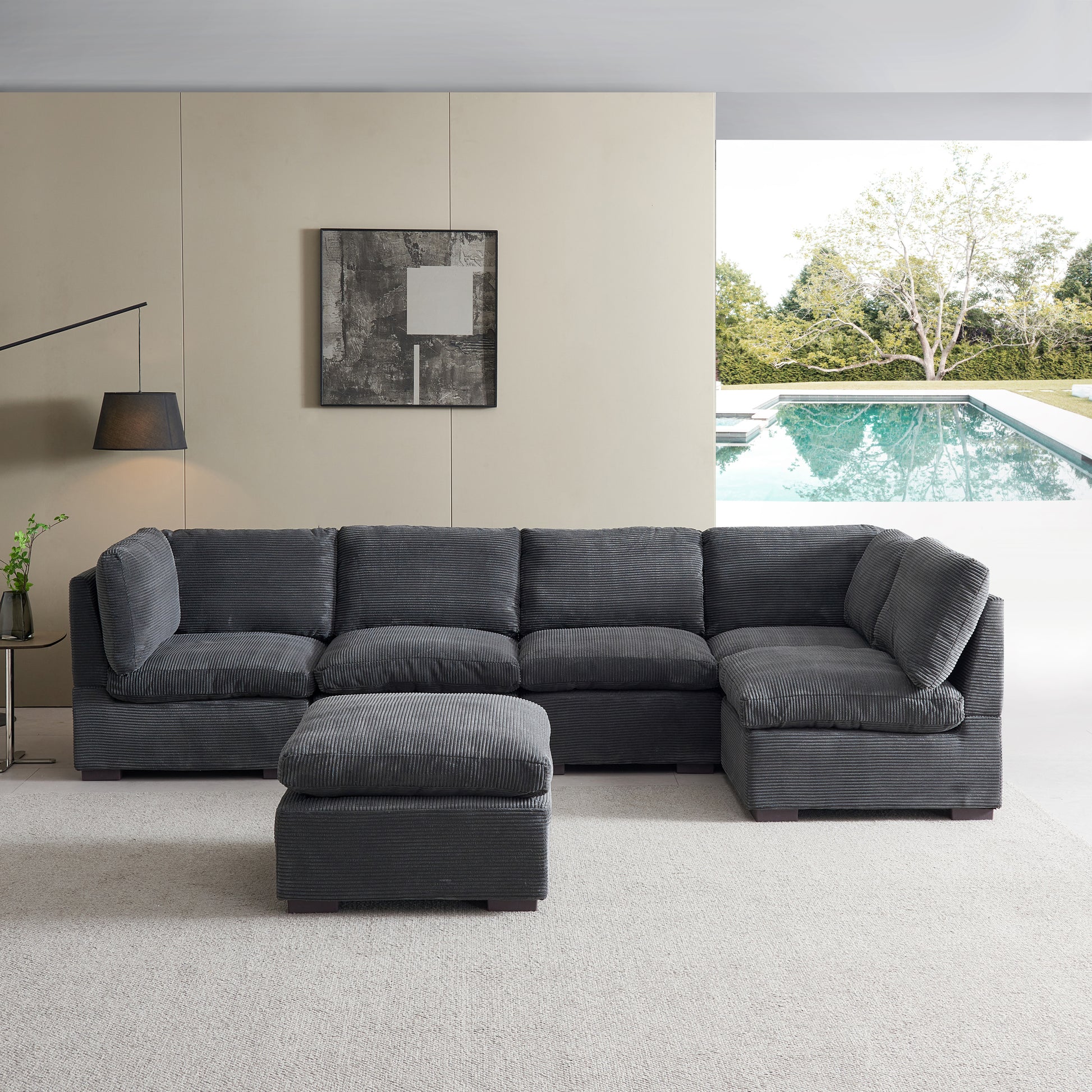 Convertible Modern Luxury Sectional Sofa Couch For Living Room Quality Corduroy Upholstery Modular Sofa Dark Grey Dark Grey Polyester Corduroy