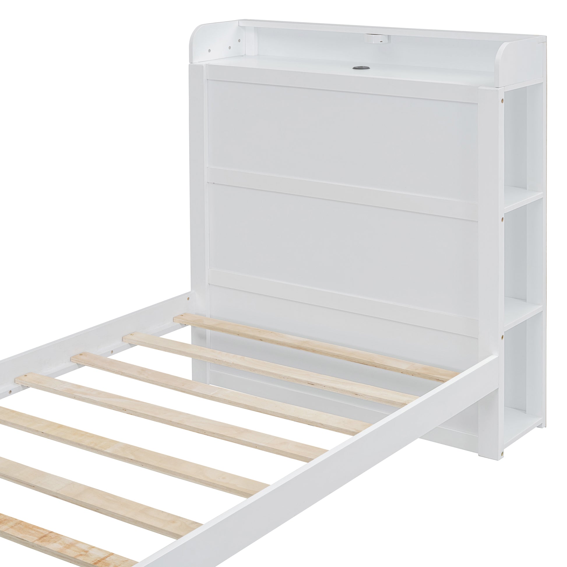 Twin Size Platform Bed With Built In Shelves, Led Light And Usb Ports, White White Mdf Lvl