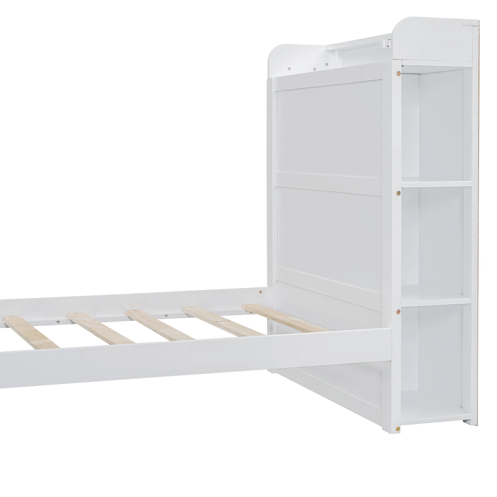 Twin Size Platform Bed With Built In Shelves, Led Light And Usb Ports, White White Mdf Lvl