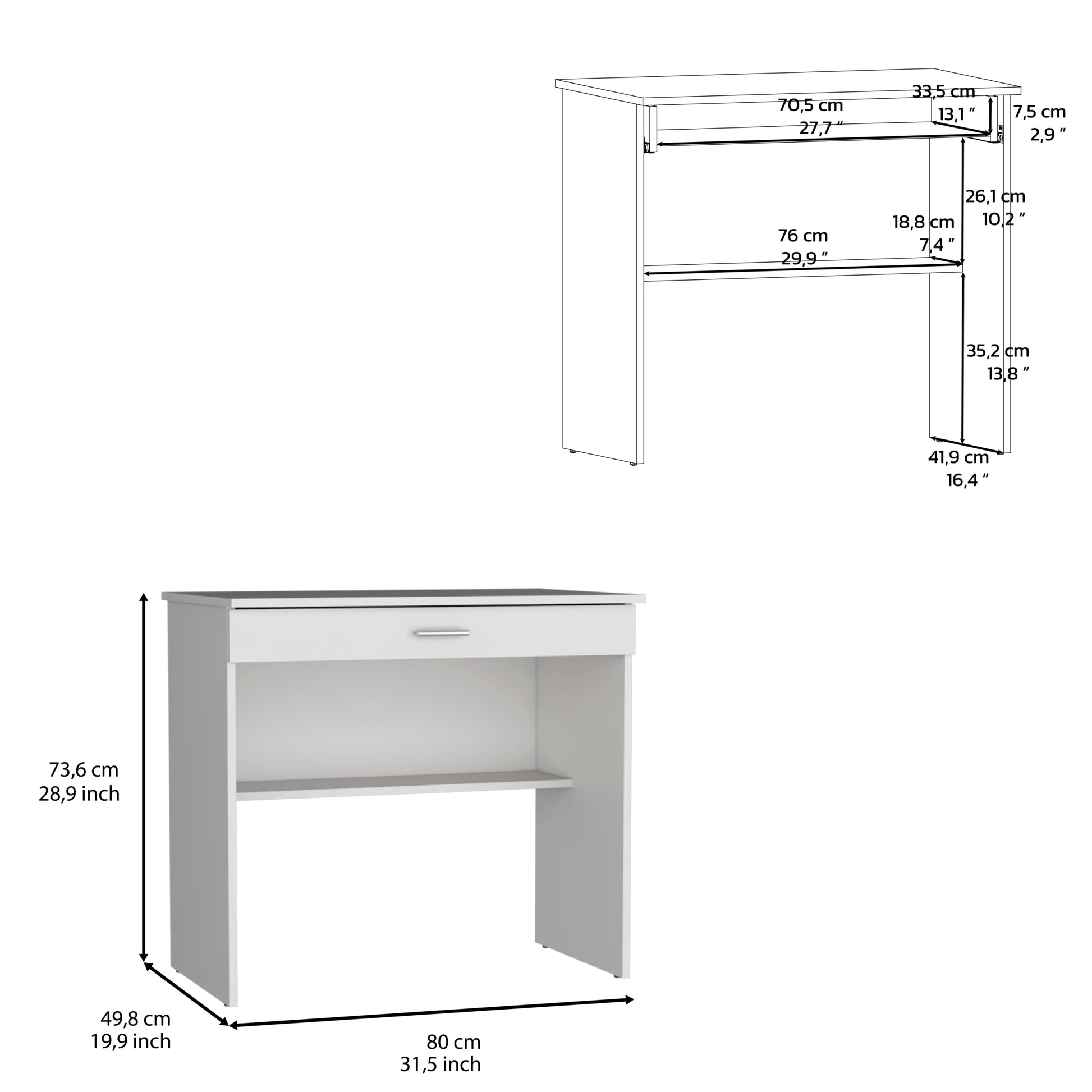 Montana Storage Desk, Spacious Stylish With Drawer And Shelf, White White Particle Board Pine