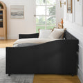 Full Size Daybed With Drawers Upholstered Tufted Sofa Bed, With Button On Back And Copper Nail On Waved Shape Arms 80.5''X55.5''X27.5'' Black Linen