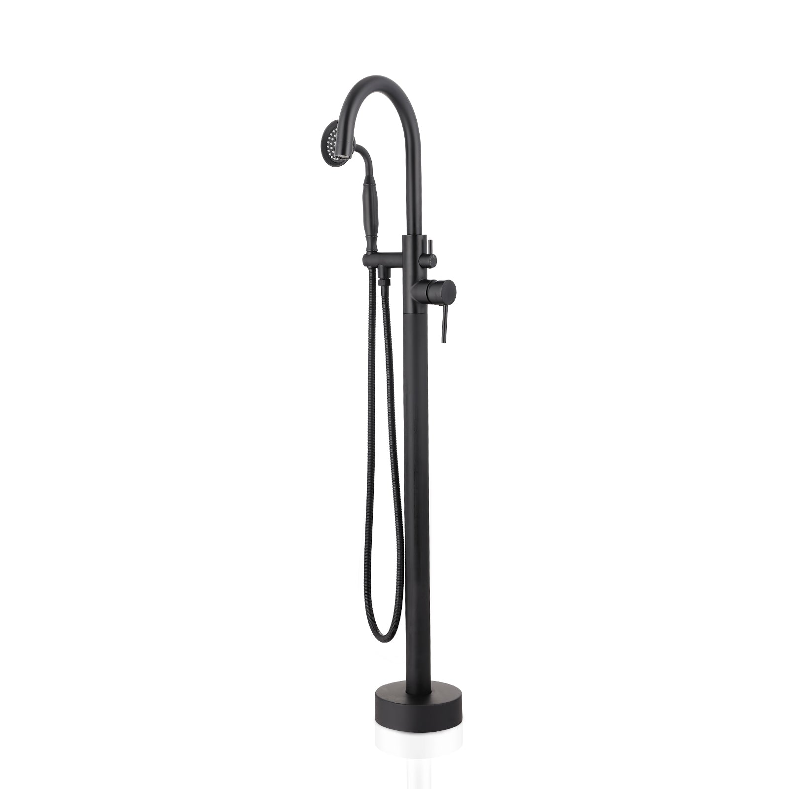 Freestanding Tub Filler Bathtub Faucet Matte Black With Hand Held Shower Floor Mount Matte Black Brass